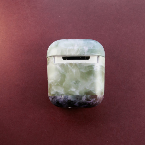Elegants Airpods maciņš Zaļš marmors.  Dizainisks Airpods aizsargmaciņš